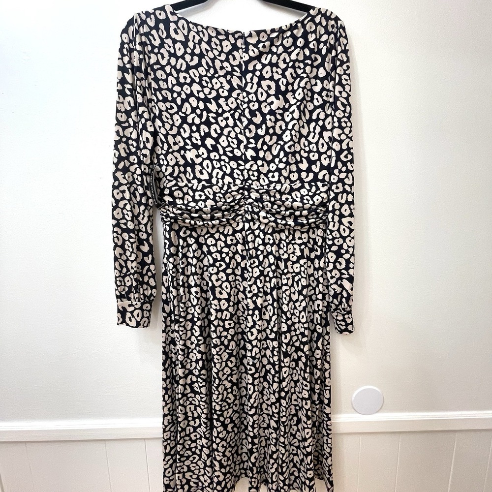 Jessica Howard Women's Black Lined Leopard-Print Ruched Midi Dress Size 10 NEW - Picture 7 of 10